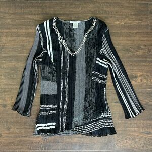Alberto Makali Black and Gray Textured Blouse